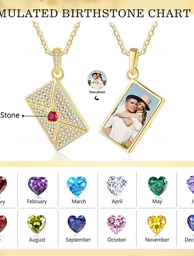  Personalisierte Halskette mit Geburtsstein und Foto Individuelles bestes Geschenk für Mama - Erhältlich in vier Farben einzigartiges Andenken-Geschenk für Ehefrau und Freundin perfektes