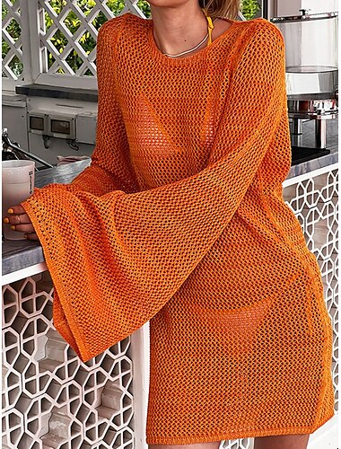  Femme Maillots de Bain Vêtement couvrant Robe de Bain Maillot de bain Découpé Vacances Tenues de plage Plein manche longue Maillots de bain