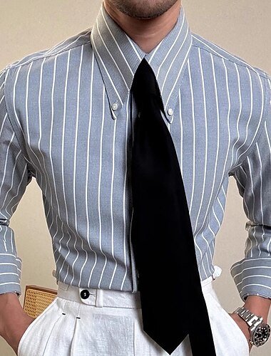  Herren Hemd Hemd mit Spearpoint-Kragen Kleidhemd Knopfhemd Gestreift Hochzeit Party Weiß Blau Grün Langarm Revers Frühling & Herbst Bekleidung Knöpfe