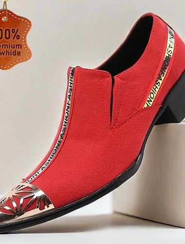  sapatos masculinos de camurça vermelha com biqueira de metal e tira da moda - estilo ocidental elegante para eventos formais e festas