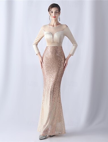  Meerjungfrau/Trompete Abendkleid Vintage Kleid formelle Hochzeit bodenlang 3/4 Ärmel Hemdkragen mit Strass Glitzer 2025