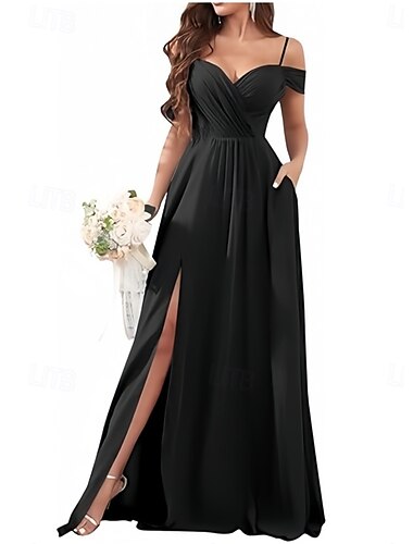 A-Linie Brautjungfernkleid Herzausschnitt  Spaghettiträger kurze Ärmel Elegantes bodenlanges Chiffon mit Drapierung  Spalt vorne  Raffung