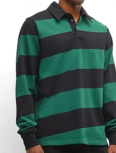  Per uomo A righe Polo da rugby Manica Lunga Magliette polo Camicie con Colletto Casual All'aperto Athleisure Stampa 3D Primavera Autunno Inverno Nero - verde