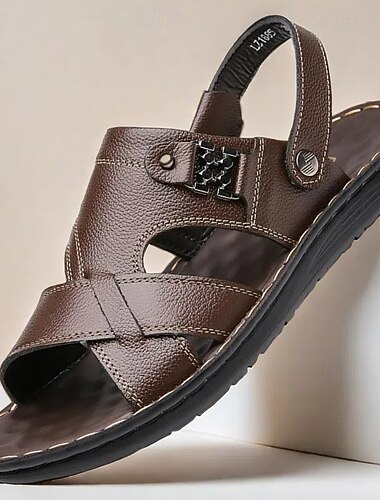  sandali da uomo in similpelle marrone - design aperto con cinturino incrociato e cinturino posteriore regolabile per un comodo abbigliamento casual estivo