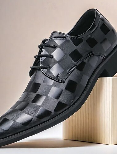  chaussures oxford en similicuir à carreaux noirs pour hommes - chaussures habillées à lacets formelles pour les affaires, les mariages et les occasions spéciales
