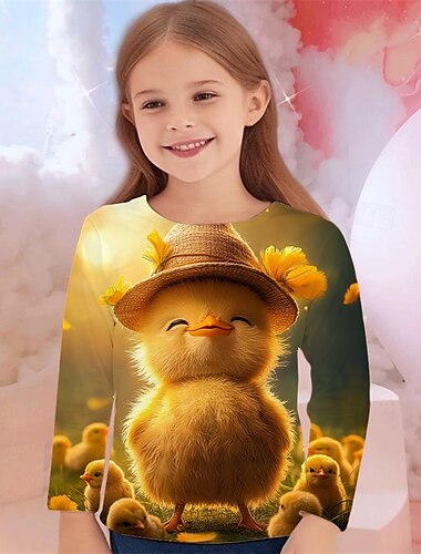  Da ragazza 3D Pop art Animali maglietta T-shirt Manica lunga Primavera Autunno Di tendenza Essenziale Bambino 4-12 anni Girocollo Esterno Informale Giornaliero Standard