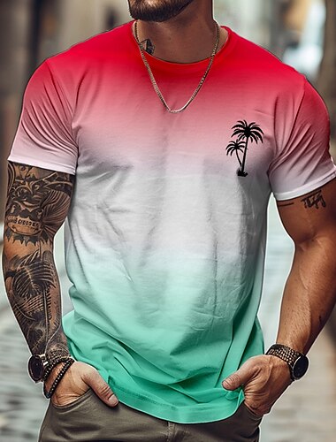  Herren Farbverlauf Kokusnuss-Palme T Shirt Kurzarm T-Shirt 3D-Druck Rundhalsausschnitt Hemd Tropisch Hawaiianisch Urlaub Strasse Täglich Blau Purpur Grün Sommer Frühling Bekleidung S M L XL XXL XXXL