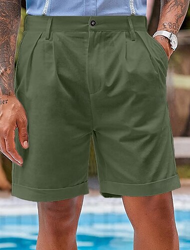  Herren Shorts Kurze Hosen Leinenshorts Kurze Hosen Kleid-Shorts Sommer-Shorts Strandshorts Kurze Hosen Tasche Glatt Komfort Atmungsaktiv Outdoor Täglich Ausgehen Modisch Strassenmode Schwarz Weiß