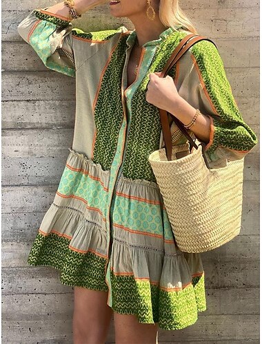  Pentru femei Normal Rochie Mini Rochii inspirate din in Rochie din in bumbac Elegant Stilat Casual Vacanță Zilnic Fit regulat Grafic Manșon Lung Rever Trifoi Primăvară Toamnă