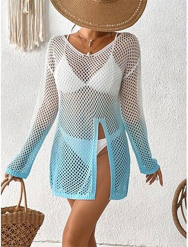  Per donna Costumi da bagno Prendisole Vestito da spiaggia Costume da bagno Tagliato Festività Abbigliamento mare Ambra Manica lunga Costumi da bagno