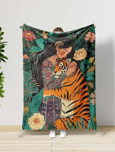  Überwurfdecke mit „Die Schöne und das Biest“-Muster, Flanell-Überwurfdecke, warme Decke für alle Jahreszeiten, große Decke als Geschenk