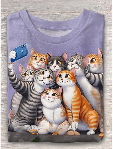  Femmes T-shirt Animal Occasionnel manche longue Col ras du cou Hauts Réguliers Quotidien Imprimé Violet Printemps Automne