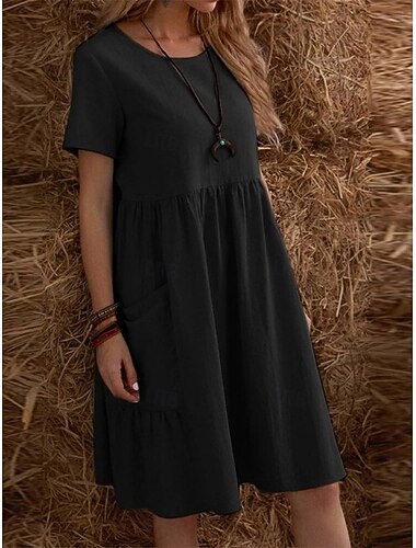  Per donna Mini Abito Misto cotone Abito a Tubino Vestito Casual Abito lungo in cotone Essenziale Casual Quotidiano Vacanza Vestibilità regolare Semplice Manica Corta Girocollo Nero Albicocca Estate