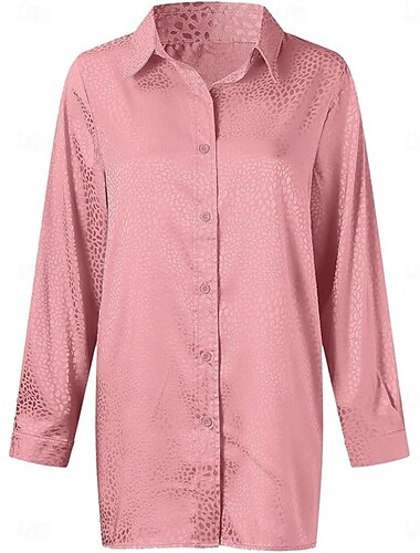  Per donna Camicia Blusa Tinta unica Moda Informale Manica lunga Colletto Top regolari Giornaliero Bottoni Stampa Rosa Grigio Estate