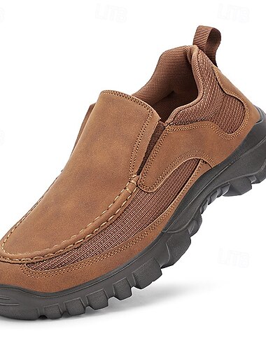  menns slip-on utendørs sko i semsket skinn – pustende lett design med sklisikker såle for fotturer, reiser og fritidsklær