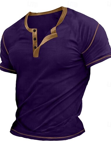  Herren Henley Shirt T-Shirt Kurze Ärmel Glatt Raglanärmel Modisch Designer Basic Knopf hoch Henley Urlaub Strasse Ausgehen Sommer Dunkel Braun Marineblau Königliches Blau Henley T-Shirt