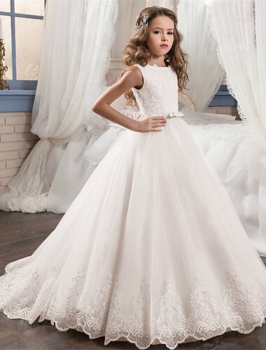  Abito da damigella d'onore bambina bambini Da ragazza Abito da principessa Prestazioni Matrimonio Feste Elegante Bellissimo Pizzo Retato Tinta unica Senza maniche Girocollo Giallo Chiaro Rosa chiaro