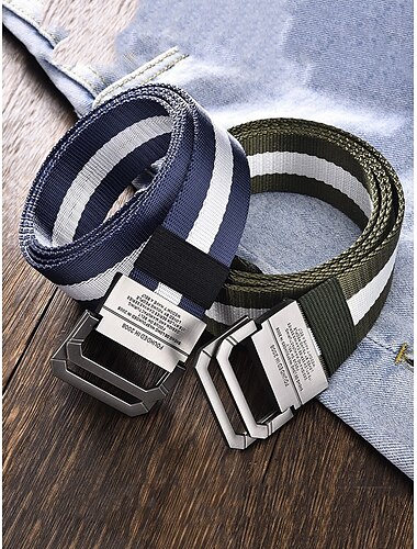  verstellbarer Nylon-Canvas-Gürtel mit Streifendesign und Metallschnalle, robuster Freizeitgürtel für Männer und Frauen, perfekt für Outdoor-Aktivitäten, Sport und den Alltag