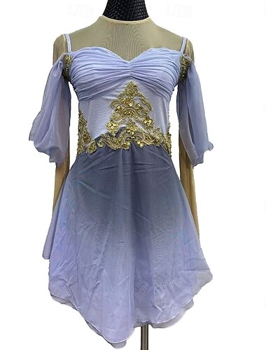  Eiskunstlaufkleid Damen Mädchen Eislaufen Kleider Violett Patchwork Daumenloch Gitter Spandex elastisch Ausbildung Praxis Professionell Eiskunstlaufkleidung Kristalle Langarm Eiskundstlauf