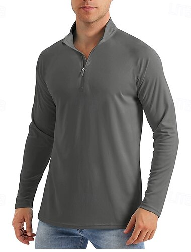  Herren Sonnenschutz-T-Shirts Langarm Viertelreißverschluss Sommer Frühling Einfarbig Traditionell / Vintage Reißverschluss Outdoor Sport & Outdoor Hellblau Dunkelgrau Weiß Top T-Shirt für Herren