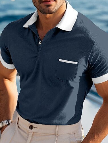  Homens Camisa de golfe Polos Piquê Casual Feriado Lapela Manga Curta Férias Moda Tecido Clássico Verão Primavera Normal Branco Vinho Azul Marinha Cinzento Azul Claro Camisa de golfe