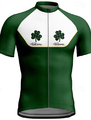  Herren St. Patrick Trikot Fahrradtrikot Grafik Kurzarm Fahrrad Tee T-Shirt Trikot mit 3 Rückentaschen Mountainbike MTB Schnell trocknend Anatomisches Design Feuchtigkeitsregulierend Atmungsaktive
