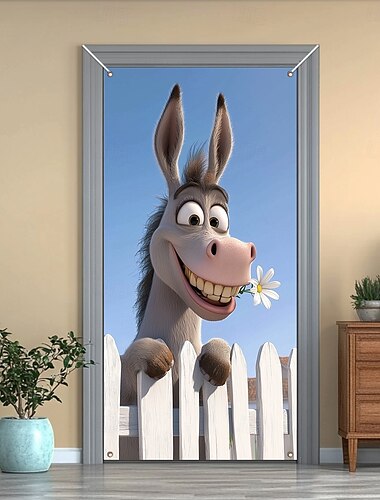  Decoraciones divertidas para puertas con forma de animal, cubiertas para puertas, tapiz de burro, cortina para puerta, decoración de fondo, pancarta para puerta de interior o exterior, para puerta de