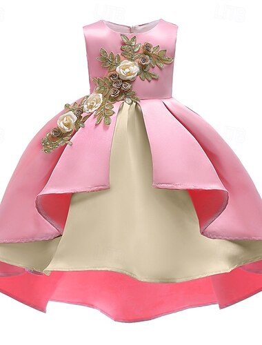  Barn Flickor Festklänning Blomma Ärmlös Prestanda Födelsedag Skön Ljuv Polyester Asymmetrisk Festklänning Swingklänning A linjeklänning Sommar 4 år + Champagne Rodnande Rosa Vin