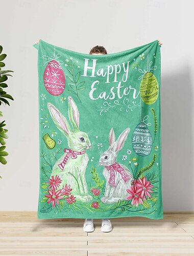  Couverture sherpa super douce à motif de joyeuses pâques, chaude imprimée, toutes saisons, décoration de chambre, cadeaux, grande couverture