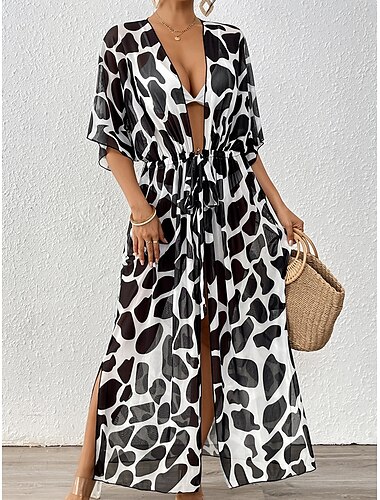 Femme Maillots de Bain Vêtement couvrant Robe de Bain Maillot de bain nouer devant Vacances Tenues de plage Graphic Manches courtes Maillots de bain