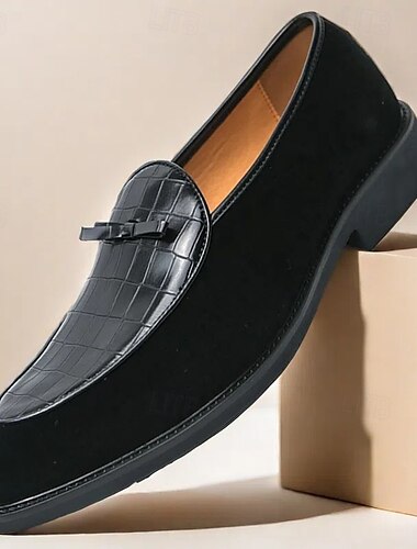  Mocasines de ante sintético marrón para hombre con estampado de cocodrilo y detalle de lazo: elegantes zapatos sin cordones para ocasiones formales e informales