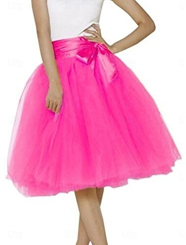  Dames A-lijn Tutu Tule rok Prinses Boven de knie Hoge taille Rokken Effen Geplooid Vloeiend Micro-elastisch Vakantie Feestavondkleding Geel Rode roos Zomer Polyester Tule