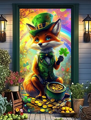  Türdekorationen zum St. Patrick's Day, Türabdeckungen, Kleeblätter, Regenbogen-Türteppich, Türvorhang, Dekorationskulisse, Türbanner für drinnen und draußen, für die Haustür im Bauernhaus