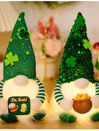  chapéu de lantejoulas do dia de são patrício com boneca rudolf leve - gnomo de trevo de são patrício para decoração de mesa de jantar de restaurante interno em atmosfera festiva 1 peça