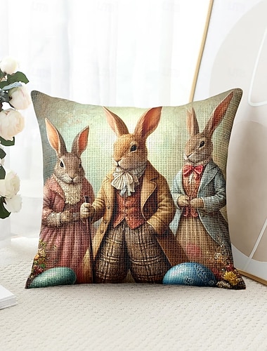 Vintage Paas Decoratieve Toss Kussens Cover 1PC Konijn Zacht Vierkant Bankkussenhoes Kussenhoes voor Slaapkamer Woonkamer Sofa Stoel