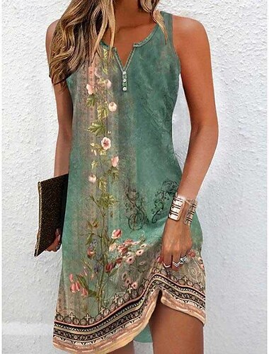  Dames Mini Jurk Petite Jurk T-shirt Jurk Tee Jurk Zomerjurk A-lijn Jurk Actieve Mode Streetwear Buiten Vakantie Straat Losse Pas Bloem Mouwloos V Nek Oranje Groen Donkergrijs