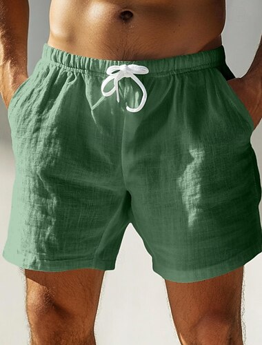  Herren Shorts Kurze Hosen Leinenshorts Kurze Hosen Sommer-Shorts Strandshorts Kurze Hosen Tasche Kordelzug Elastische Taille Glatt Komfort Atmungsaktiv Kurz Heim Yoga Täglich Modisch Klassicher Stil