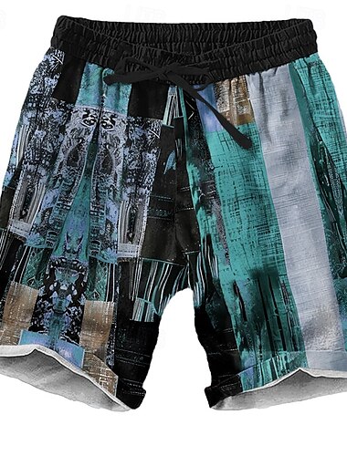  Herren Farbblock Patchwork Shorts Kurze Hosen Strandshorts Kurze Hosen Lässige Shorts Mittlere Taillenlinie Hawaiianisch Retro Vintage Ethnisch Outdoor Festtage Strassenmode Kordelzug Elastische