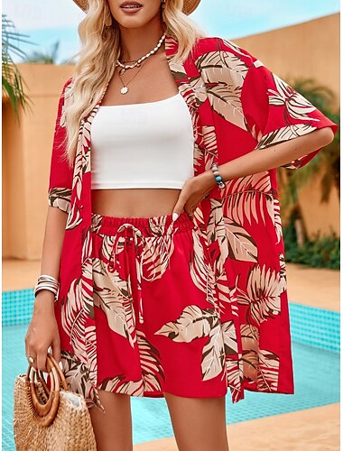  Damen Freizeitjacke Anzüge Atmungsaktiv Komfortabel Kordelzug Bedruckt Brautkleider schlicht Blatt Urlaub Strasse Festtage Freizeitskleidung Öffnung vorne Standard ohne Kragen Regular Fit Halbe Ärmel