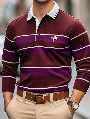  Herren Einfarbig Rugby-Poloshirts Golf Poloshirts Langarm Polo-Shirts Revers Klassisch Mode Basic Modern Lässig Sport Logo Herbst Winter Burgunderrot Marineblau Purpur