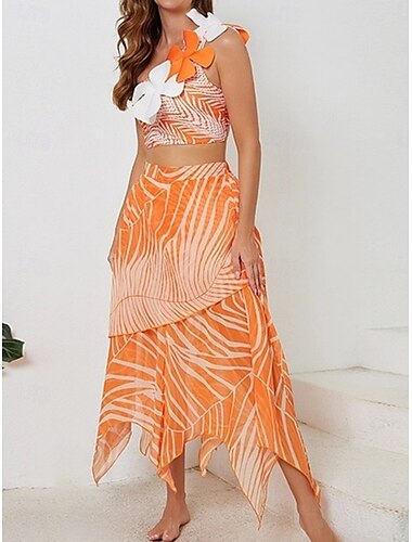  Femme Maillots de Bain Bikinis Trois pièces Slips Maillot de bain Dos Nu Mince Vacances Tenues de plage Feuilles Dos nu Sans Manches Maillots de bain
