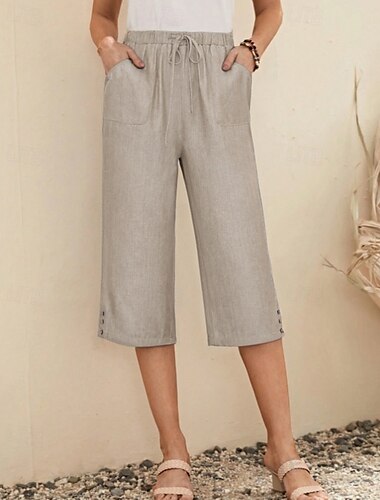  Mujer Pantalones cortos de lino y algodón Pantalón corto Ligeras Casual Longitud de la rodilla Tiro Medio Plano Bolsillo Correa Transpirabilidad Cómodo Rígido Casual Diario Fin de semana Celeste