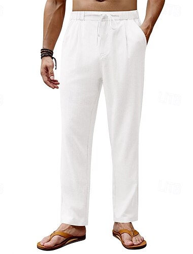  Bărbați Pantaloni de in Pantaloni Pantaloni de vară Pantaloni de plajă Cordon Talie elastică Picior drept Simplu Confort Respirabil Lungime totală Zilnic Concediu Petrecere Nuntă Modă Stil Clasic