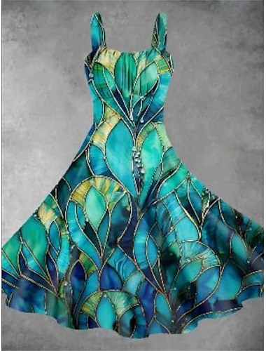  Femme Robe mi-longue Robe d'été mode Décontractées Vacances Intérieur Rendez-vous Ajustable Graphic Sans Manches A Bretelles Jaune Vert Claire Vert foncé Vert Eté
