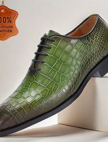  Heren groene krokodillenpatroon leren oxford schoenen - premium runderhuid veterontwerp voor formele, zakelijke en speciale gelegenheden