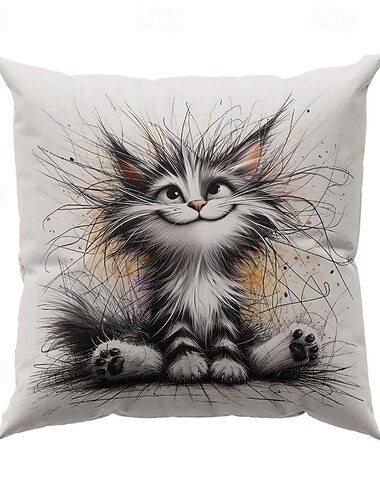  Lustiger dekorativer Kissenbezug mit Tiermotiv, 1 Stück, weicher, quadratischer Couchkissenbezug für Schlafzimmer, Wohnzimmer, Sofa, Stuhl, verrückte Katze