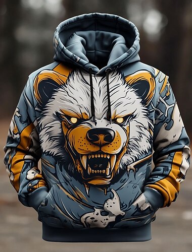  Hombre Oso Sudaderas Sudadera Fresco Fiesta Manga Larga Cuello Barco Discoteca Ropa de calle Azul Piscina Correa Otoño Invierno Diseñador S M L XL XXL XXXL