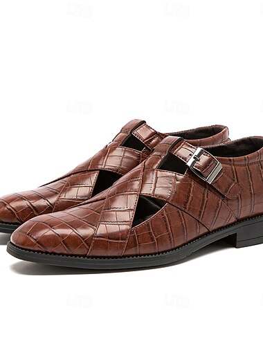  Braune Herrensandalen aus Kunstleder mit Krokodilmuster – elegante, atmungsaktive Abendschuhe für Hochzeiten und Partys im Sommer