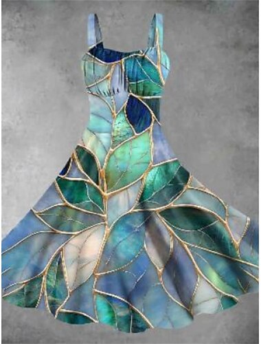 Damen Midikleid Sommerkleid Stilvoll Brautkleider schlicht Urlaub Heim Verabredung Formschluss Graphic Ärmellos Gurt Gelb Hellgrün Dunkelgrün Grün Sommer