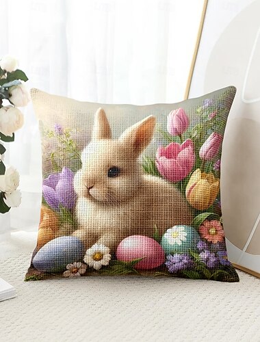  Osterdekorativer Wurfkissenbezug 1PC Hase Eier weicher quadratischer Couchkissenbezug für Schlafzimmer Wohnzimmer Sofa Stuhl